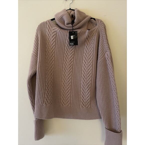 PAIGE Lorilee Cold Shoulder Wool Blend Chunky Turtleneck Sweater Rose L $299 NWT - Picture 4 of 4